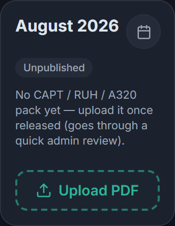 Home card for the next month offering Upload PDF for your fleet or cabin group